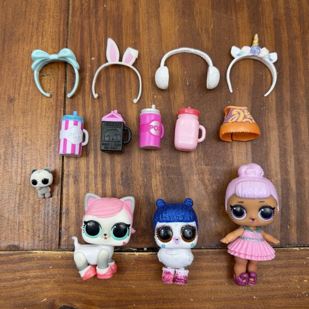 L.O.L. Doll Pet Accessory Lot Pearl Q.T. Hootie Cutie Hops Kit-Tea LOL